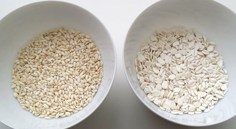 米粒麦と押し麦の写真